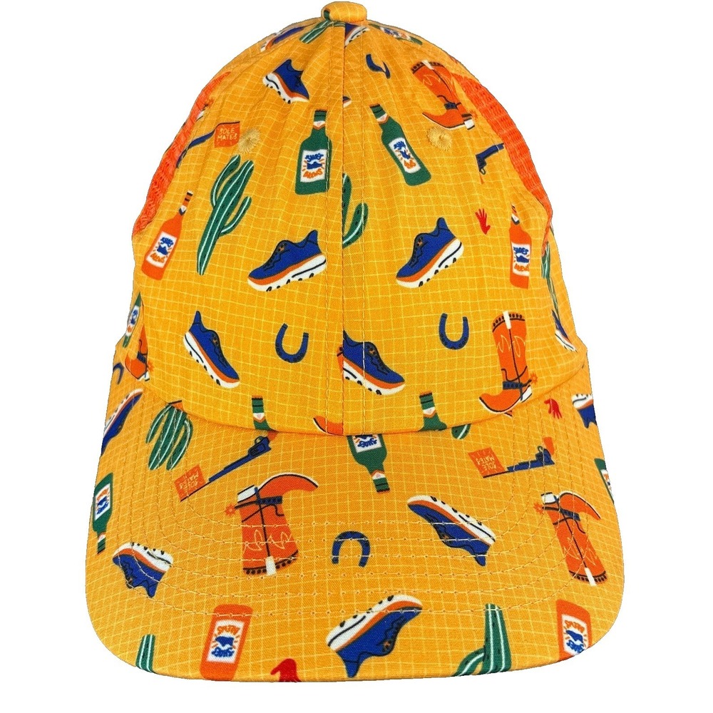 Shoes and Brews Running Strapback Hat One Size Yellow All-Over Print
